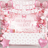 She'S Tying The Knot Bridal Shower Party Decorations, Pink Bow Bachelorette Party Decorations, Pink Bride To Be Cake Topper Backdrop Banner Balloons Baby Boxes For Wedding Shower Party Supplies