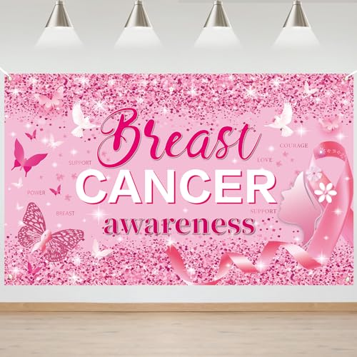 Breast Cancer Awareness Decorations, Breast Cancer Awareness Backdrop,Breasts Cancer Awareness Banner,Pink Ribbon Banner Backdrop for Breast Cancer Decor, 72x43 Inch (PINK)