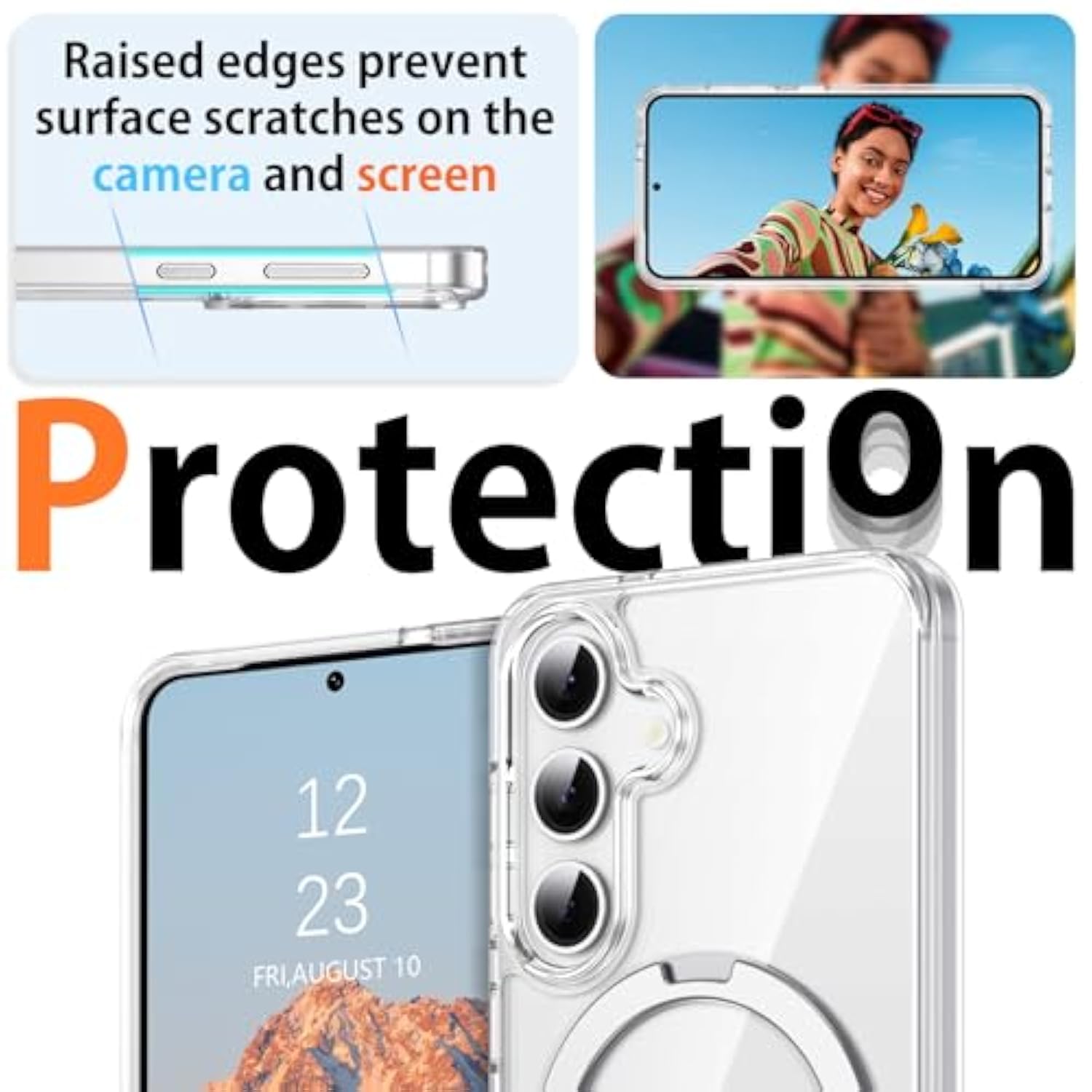 For Samsung Galaxy S25 Case Magnetic, Samsung S24 Case With Ring Stand, Full Protective Cover Slim Shockproof Kickstand Phone Cases For Samsung S25/S24 6.2", Clear