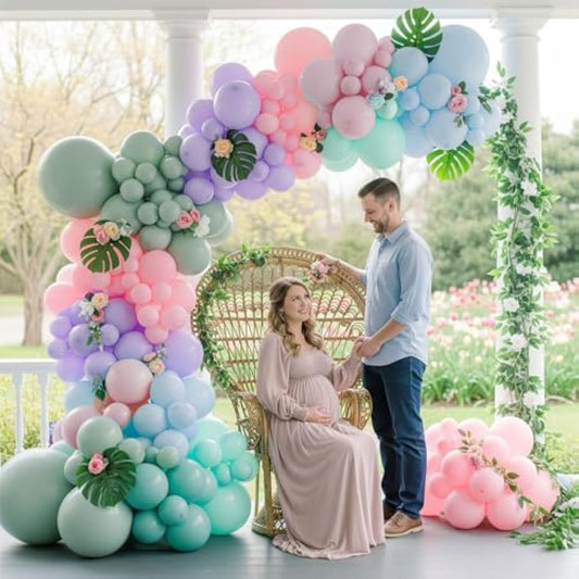 Pastel Colors Balloon Balloon Arch Kit 160Pcs Pastel Pink Blue Purple Green Balloons For Spring Summer Boho Baby Shower Easter Baby In Bloom Balloons Birthday Tea Party Decorations