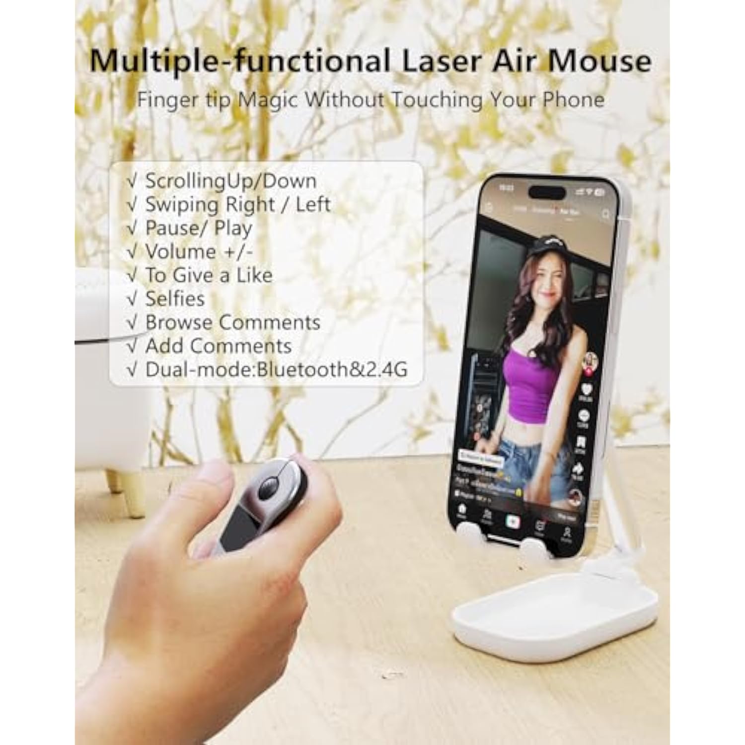 Air Mouse For Pc/Ios/Android With Touchpad, Rechargeable Wireless Presentation Clicker, Bluetooth 2.4G Remote Control For Powerpoint/Keynote/Tiktok/Camera/Kindle Apps (Black)