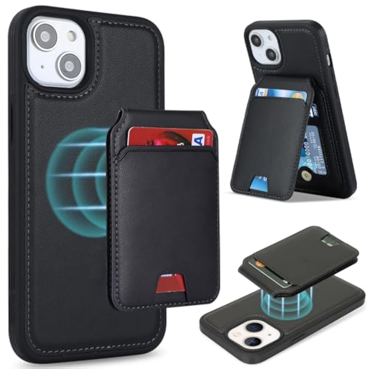 For Iphone 11 Case 2 In 1 Detachable Magnetic Wallet With Card Holder Magsafe Compatible Stand Phone Case Credit Card Slots Pu Leather For Women Men-Black