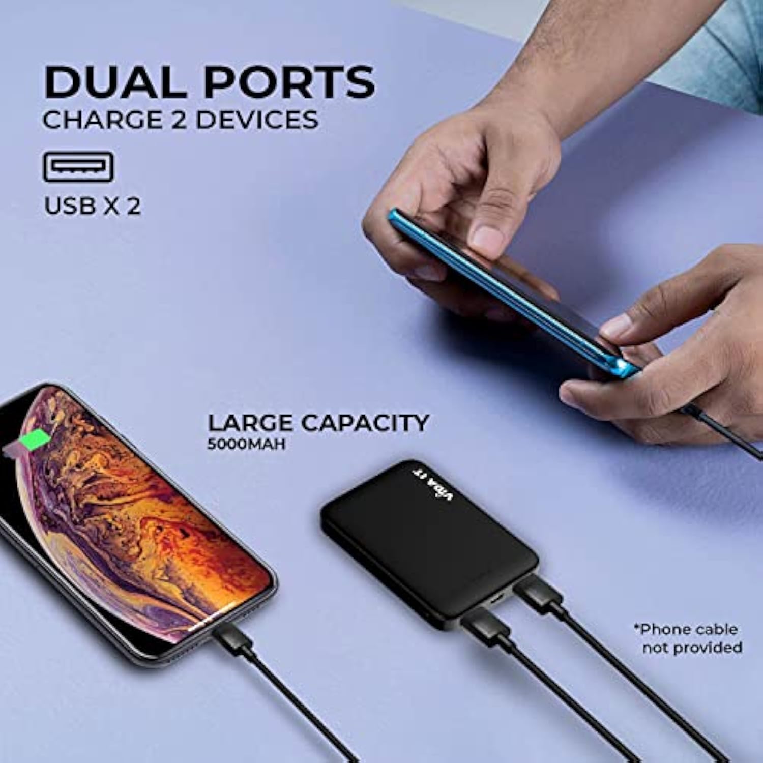 5000Mah Mini Power Bank Small Portable Charger For Heated Vest Jacket Battery Pack For Iphone Samsung Cell Phone With Dual Usb Output, Lightweight Rechargeable Power Pack 5V 2.1A For Travel