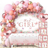 Baby Shower Decoration For Girl - 118Pcs Pink Floral Balloon Box, Rose Gold Balloons Arch Kit With Butterfly Sticker, It'S A Girl Backdrop And Tableclose For Baby In Bloom Baby Shower Decor
