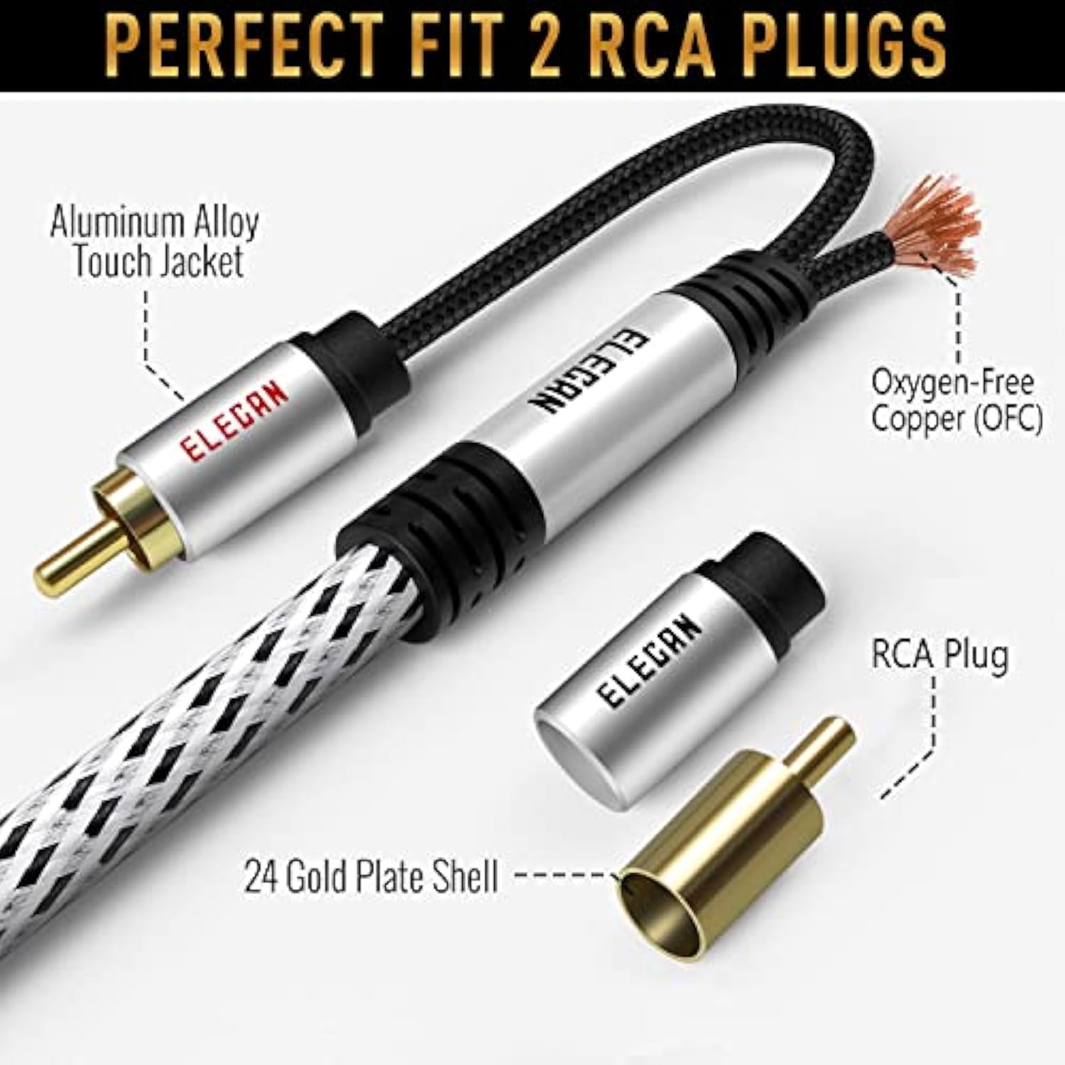 Premium Rca Cable 10 Ft (Hi-Fi Sound-16 Awg-Shielded) 2 Rca Male To 2 Rca Male