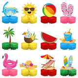 12Pcs Summer Beach Honeycomb Centerpieces Summer Pool Honeycomb Table Decorations Pools Party Tables Centerpieces Hawaiian Theme Birthday Table Topper For Pool Party Beach Favor Supplies