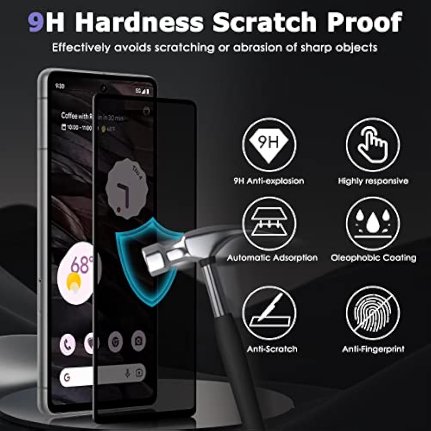 [2 Pack For Google Pixel 7A Privacy Screen Protector,9H Hardness Tempered Glass Screen Protector For Google Pixel 7A 6.1",Anti-Scratch Case Friendly Easy Install Bubble Free