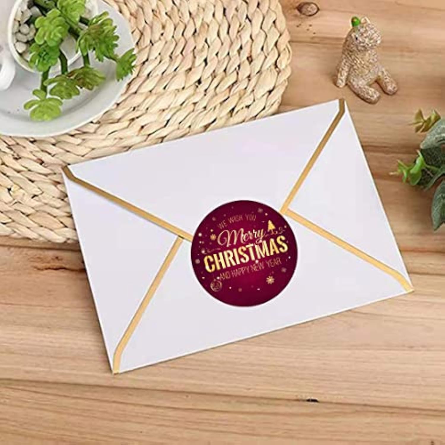Red Gold Merry Christmas And Happy New Year Party Favor Stickers Seals Labels - 2 Inch - 50 Count