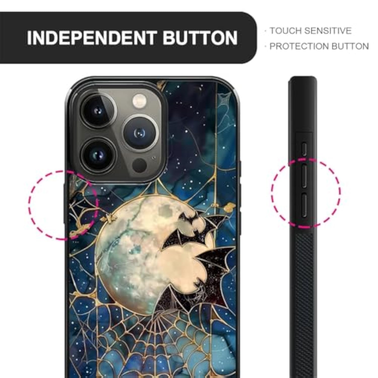 Compatible With Iphone 16 Pro Case,Stained Glass Bats Spooky Moon For Men Woman,Soft Silicone Shock-Proof And Skid-Proof For Protective Case For Iphone 16 Pro