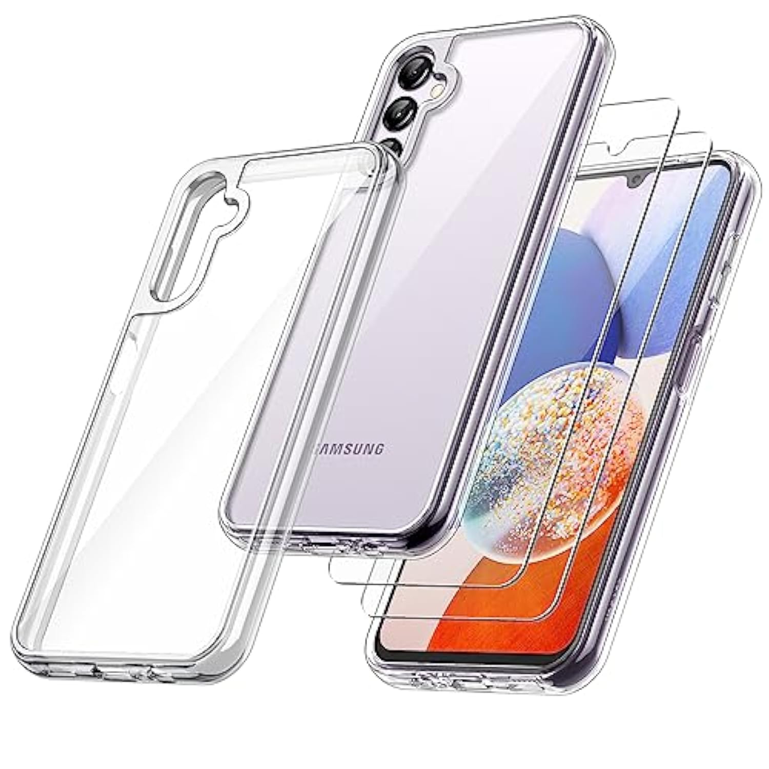 JETech 2 in 1 Case for Samsung Galaxy A14 5G 6.6-Inch (Not for A14 4G), with 2-Pack Screen Protector, Tempered Glass Film, Shockproof Bumper Phone Protective Cover Clear Back (Clear)