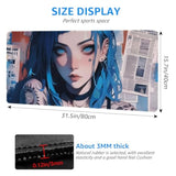 Large Anime Gaming Mouse Pad, Blue Hair Girl Design, Extended Size Desktop Mat, 31.5 X 15.7 Inches, Non-Slip Base