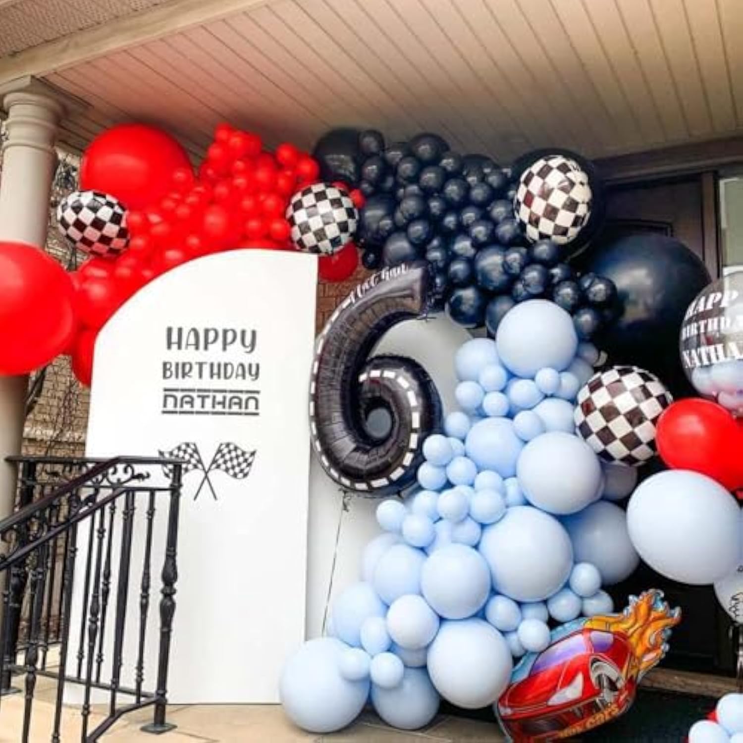 148PCS Race Car Balloon Arch Kit Red Blue Black Checkered Birthday Decor