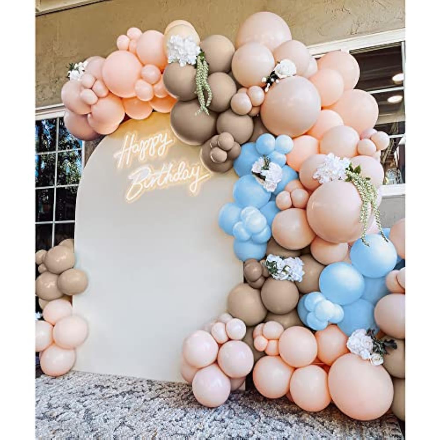 145Pcs Dusty Blue And Pink Balloons Garland Kit,Double Stuffed Balloon