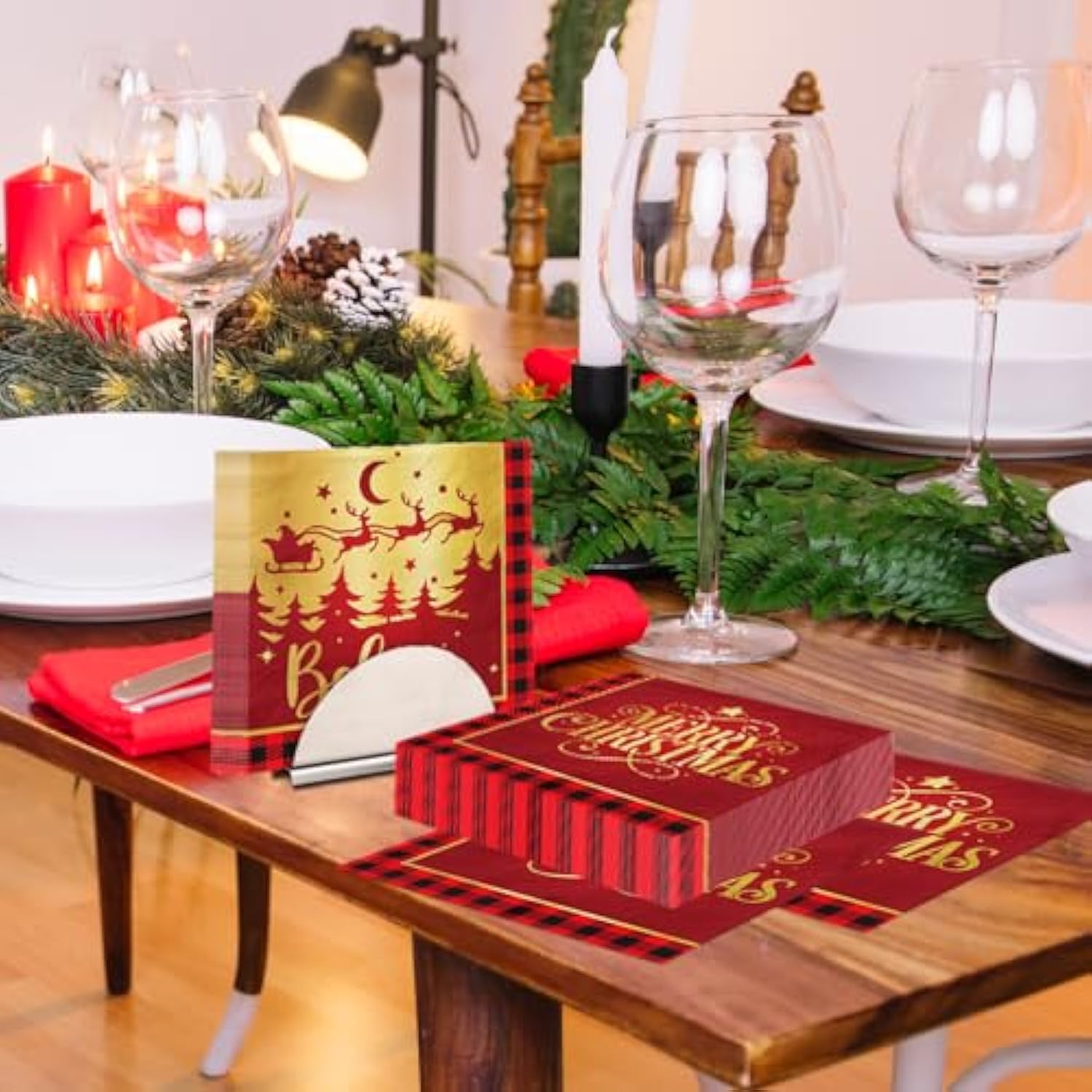 Christmas Napkins, 40Pcs Red And Gold Christmas Paper Napkins Disposable Snowman Christmas Cocktail Napkins White Merry Christmas Napkins For Xmas Winter Holiday Dinner Party Supplies