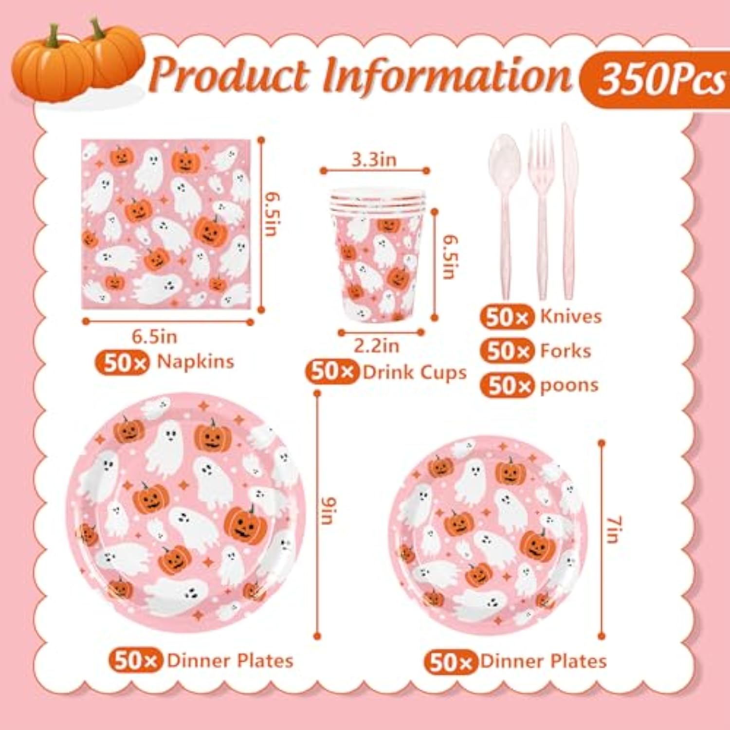 Halloween Tableware Set Ghost Pumpkin Disposable Plates Napkins Cups Cutlery Serves 25