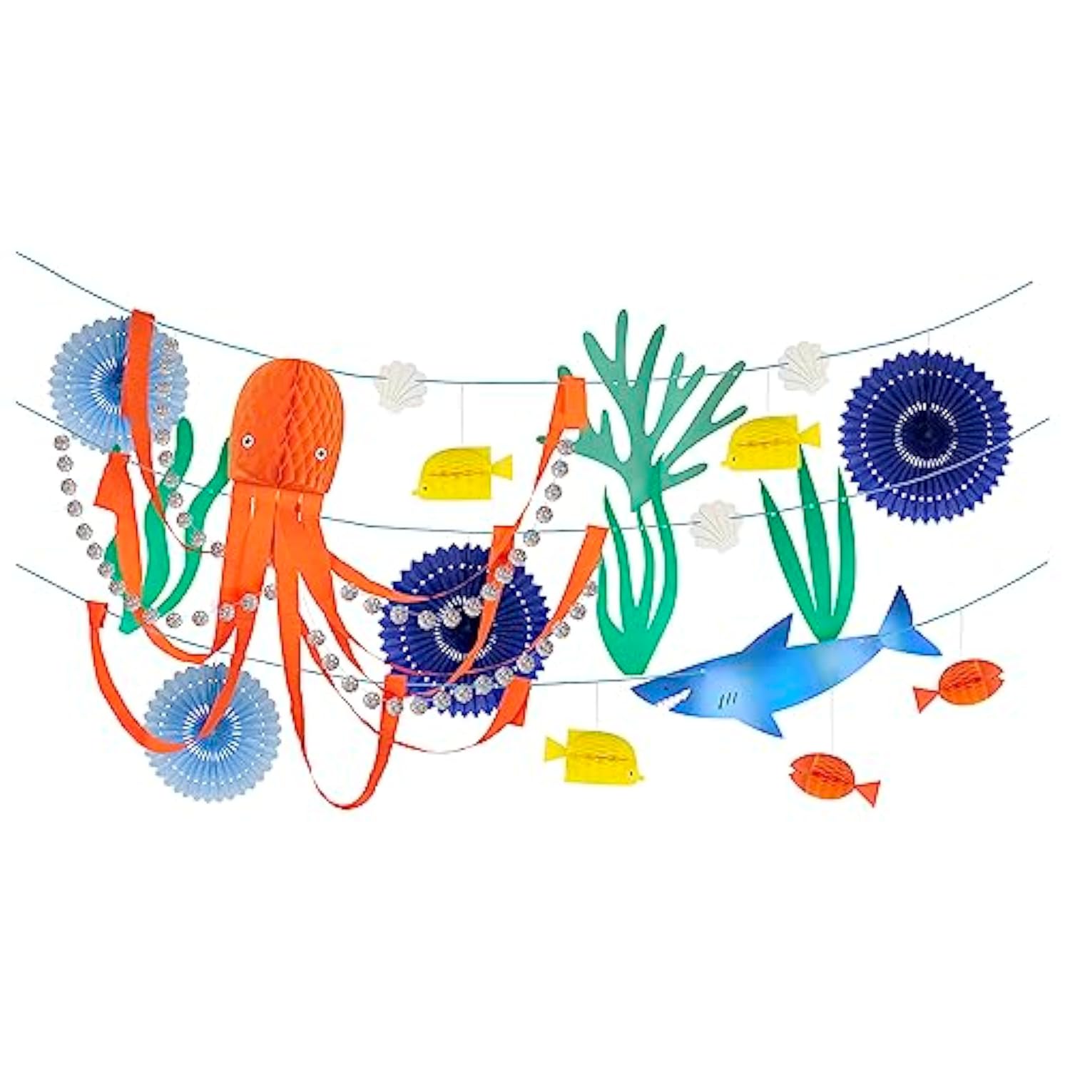 Meri Meri Under The Sea Garland (Pack of 1), 10' Strand w Excess Cord, Under The Sea Party Decorations, Reusable Mermaid Party Banner
