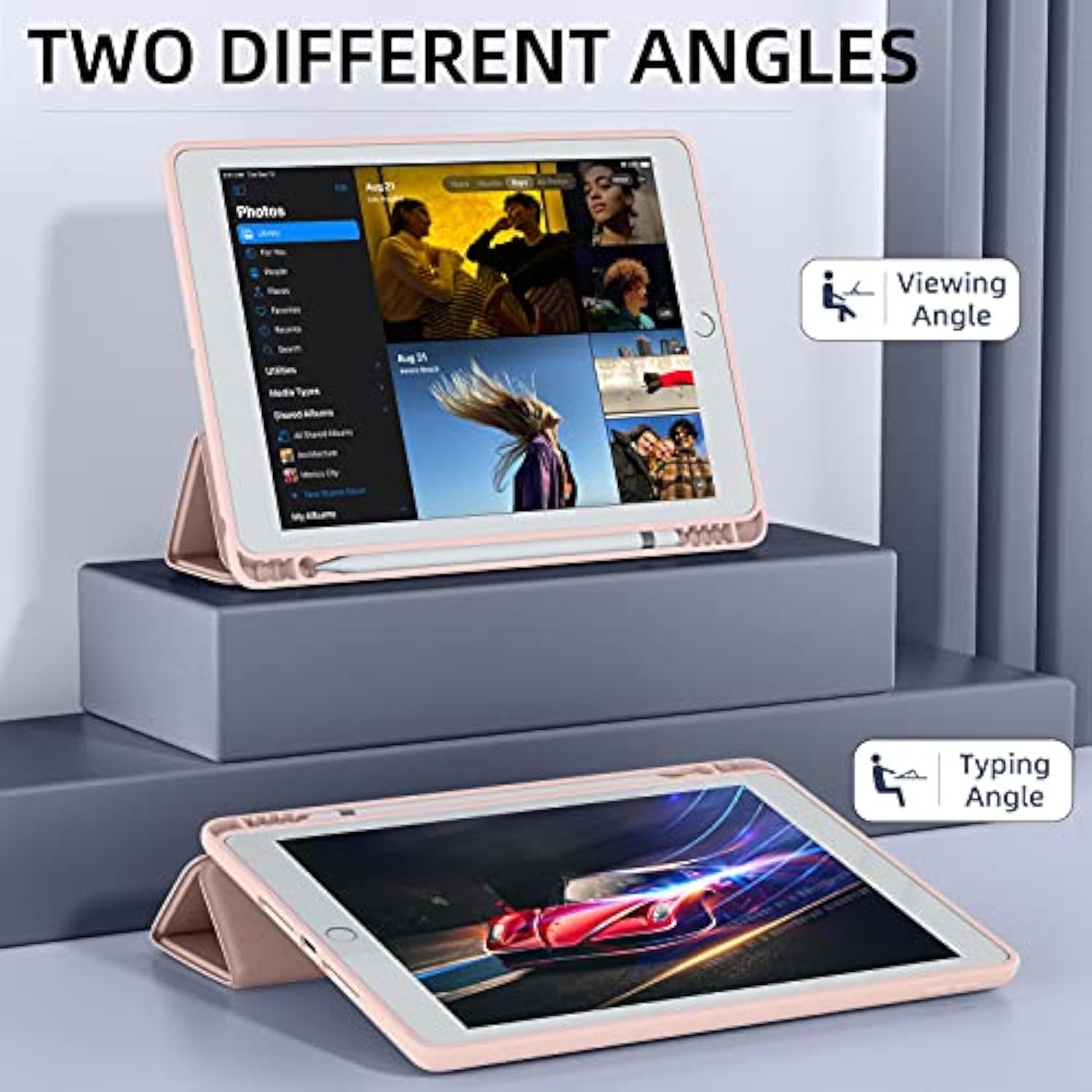 Compatible With 9Th/8Th/7Th Generation Case, For 10.2 Inch Case With Pencil Holder, Tpu Smart Stand Back Cover 2021/2020/2019, Auto Wake/Sleep, Rose Pink
