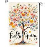 Hello Spring Garden Flag 12X18 Inch Double Sided Outside, Seasonal Flowers Tree Yard Outdoor Flag