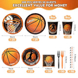 Basketball Plates And Napkins Party Supplies-300 Pcs Serve 50 Guests, Includes Cups, Forks And Straws, Disposable Tableware Set, Basketball Birthday Decorations
