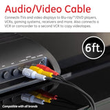 Ge Composite Audio/ Video Cable, 6 Ft. Rca Style Plugs 3-Male To 3-Male, Low L
