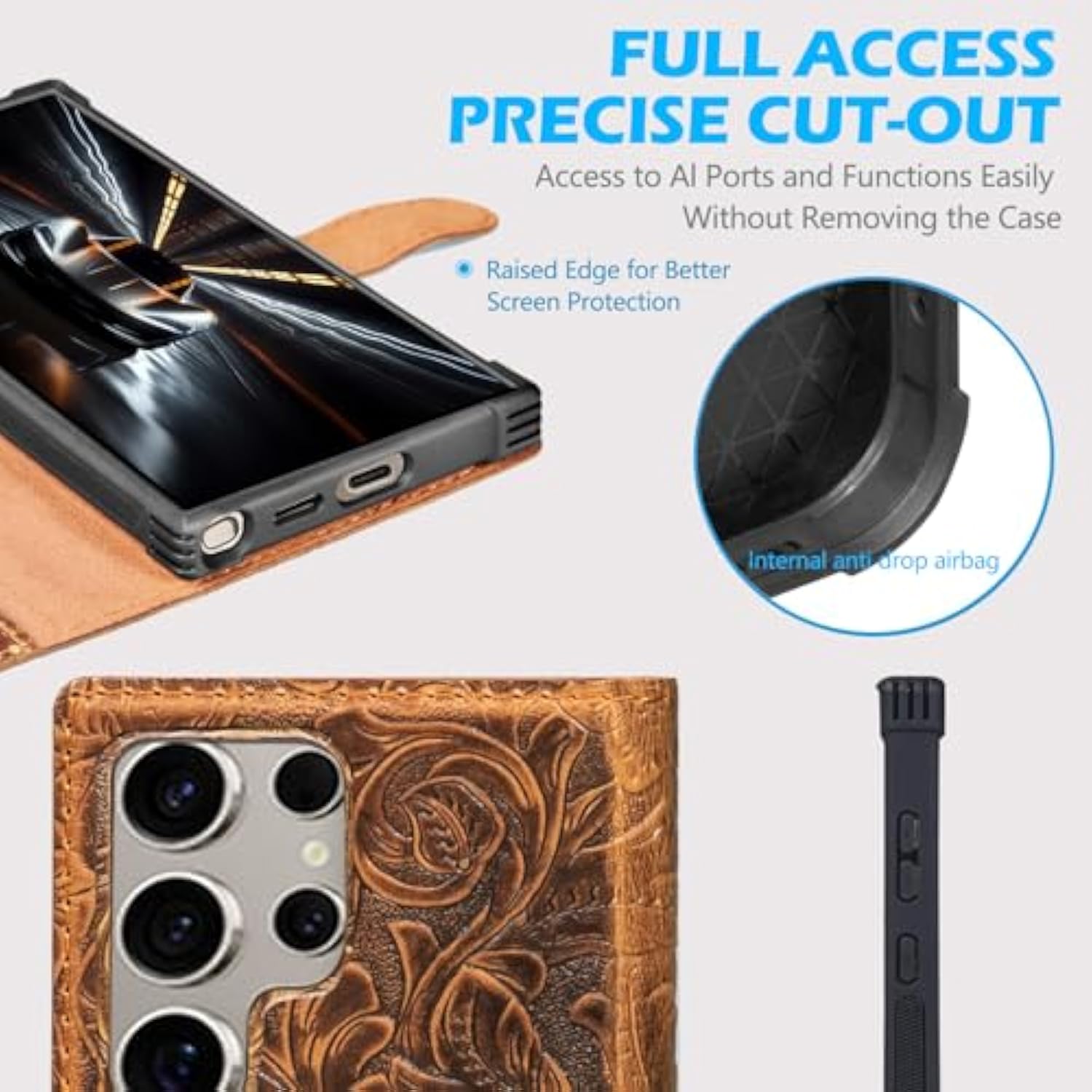 Leather Case Wallet Compatible With Samsung Galaxy S25 Ultra,Genuine Leather2-In-1Magnetic Detachable Shockproof,Flip Folio Cover With Card Slot, Rfid Blocking Dark Brown