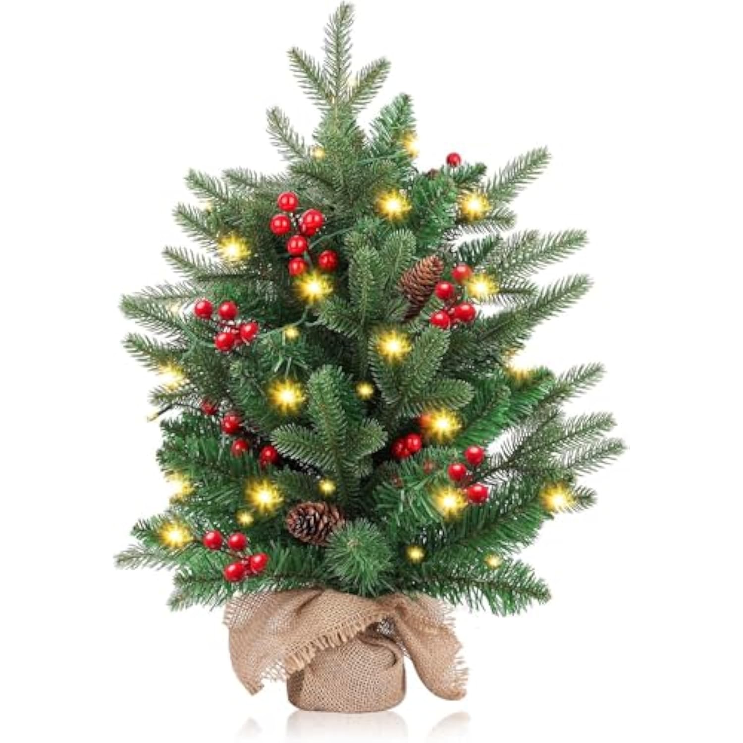 Mini Christmas Tree,20 Inch/50Cm Small Christmas Tree With Lights With 2M Led Lights,75 Branch Tips,For Home Office Christmas Decorations