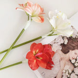Artificial Amaryllis Flowers, 21.5 Inches, Red, White, Pink, Set Of 3, Faux Lilies For Wedding, Home, Office, Hotel Decor (White)