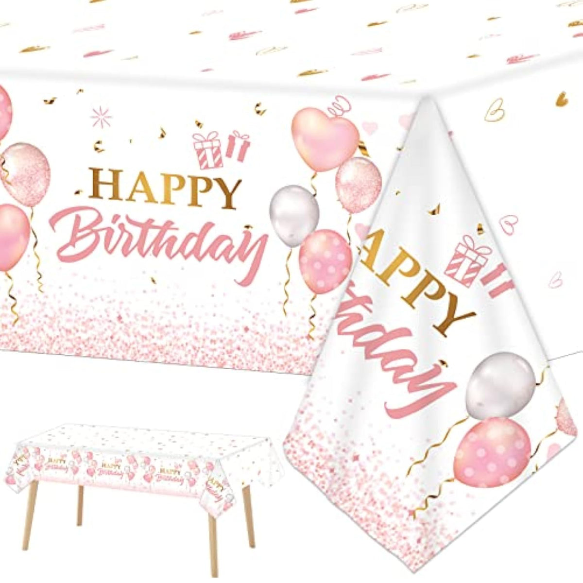 3 Pcs Pink Rose Gold Tablecloths, Disposable 54x108" Party Decoration