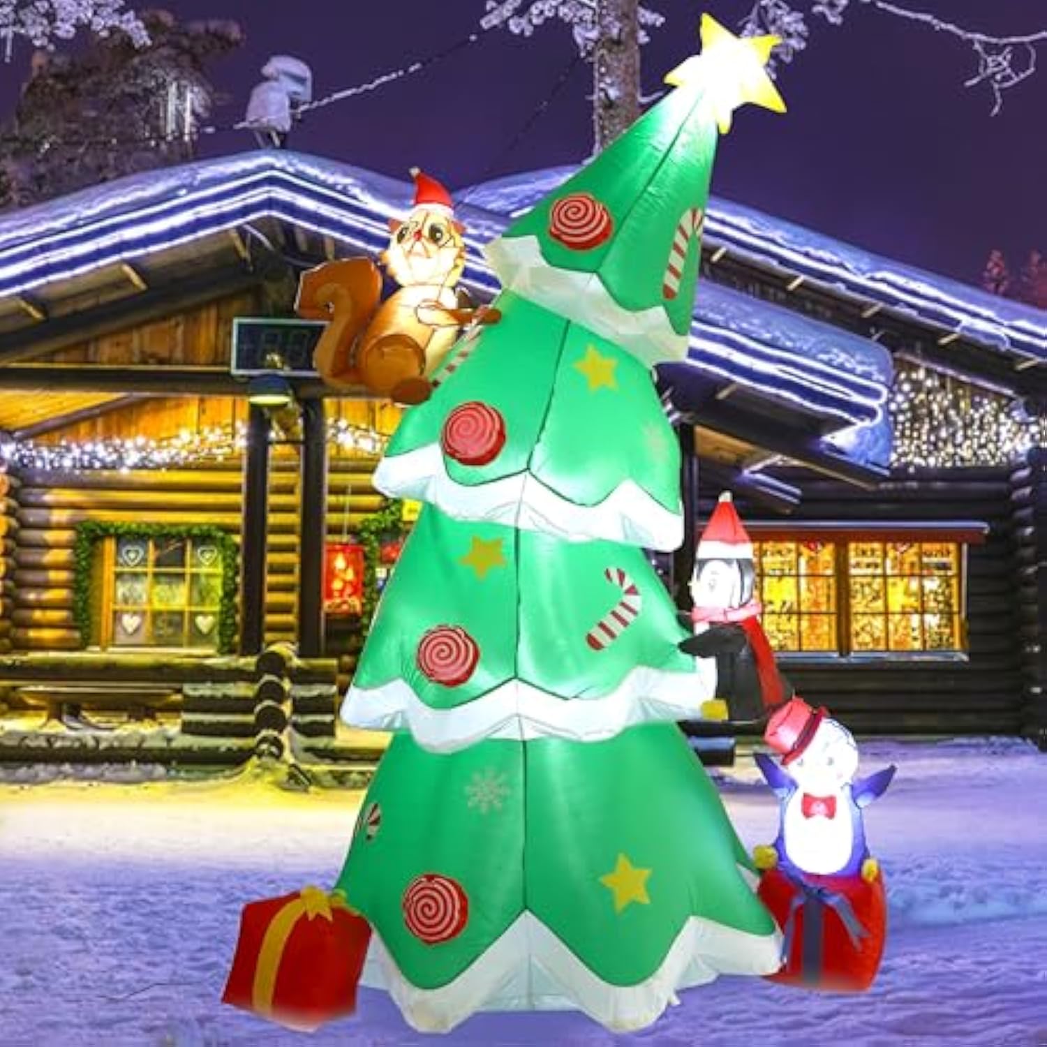7Ft Inflatable Christmas Tree Outdoor Decorations, Blow Up Christmas Tree With Penguins, Xmas Yard Decor With Built-In L