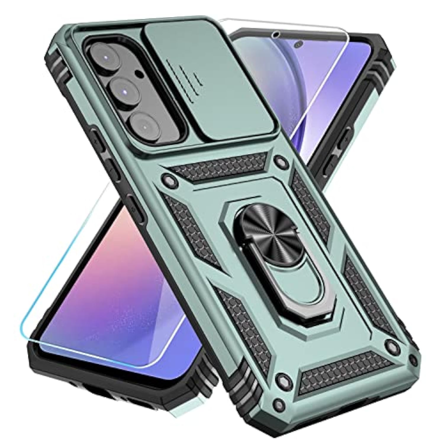 Phone Case For Samsung Galaxy A54 5G Case With Hd Screen Protector & Slide Camera Cover & Kickstand, Samsung A54 5G Case [Military-Grade] Phone Case For Samsung Galaxy A54 5G (Green)