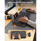 Wireless Keyboard And Mouse Combo, Ergonomic Wave Keys, Cushioned Plam Rest, Rechargeable, Phone Holder, Natural Typing, 2.4G Lag-Free, Full Size Keyboards Cordless Set For Windows/Mac -
