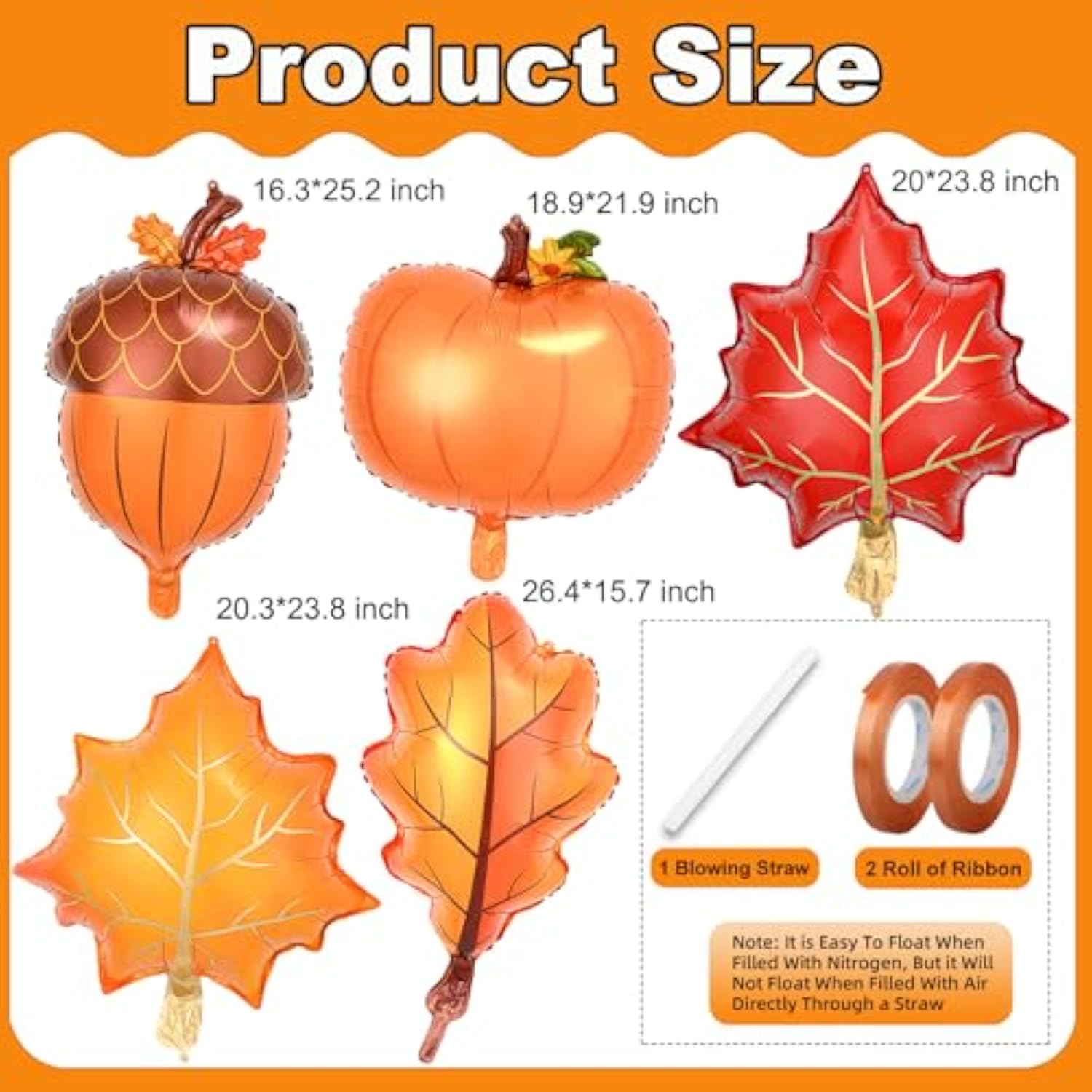 Fall Thanksgiving Balloons 9Pcs Foil Pumpkin Maple Leaf Pinecone Balloons for Autumn Decor