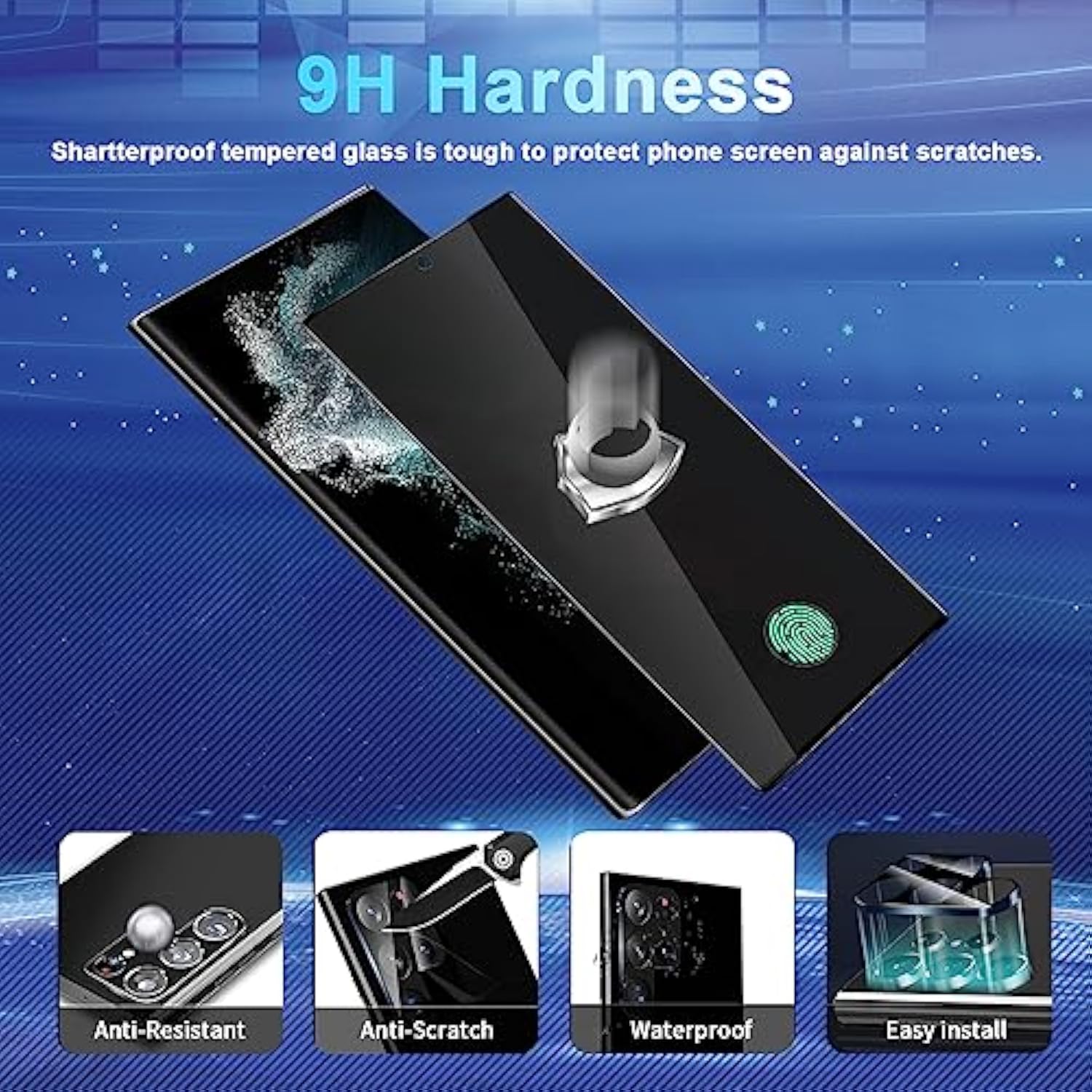 2+2 Pack Privacy Screen Protector Compatible With Galaxy S22 Ultra 5G - 2 Tempered Glass Film + 2 Camera Lens Protectos, High Clarity Bubble Free, Anti-Spy Protection