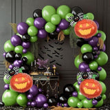 160Pcs Halloween Balloon Arch Kit - Green, Purple & Black with Spider and Pumpkin Foil Balloons