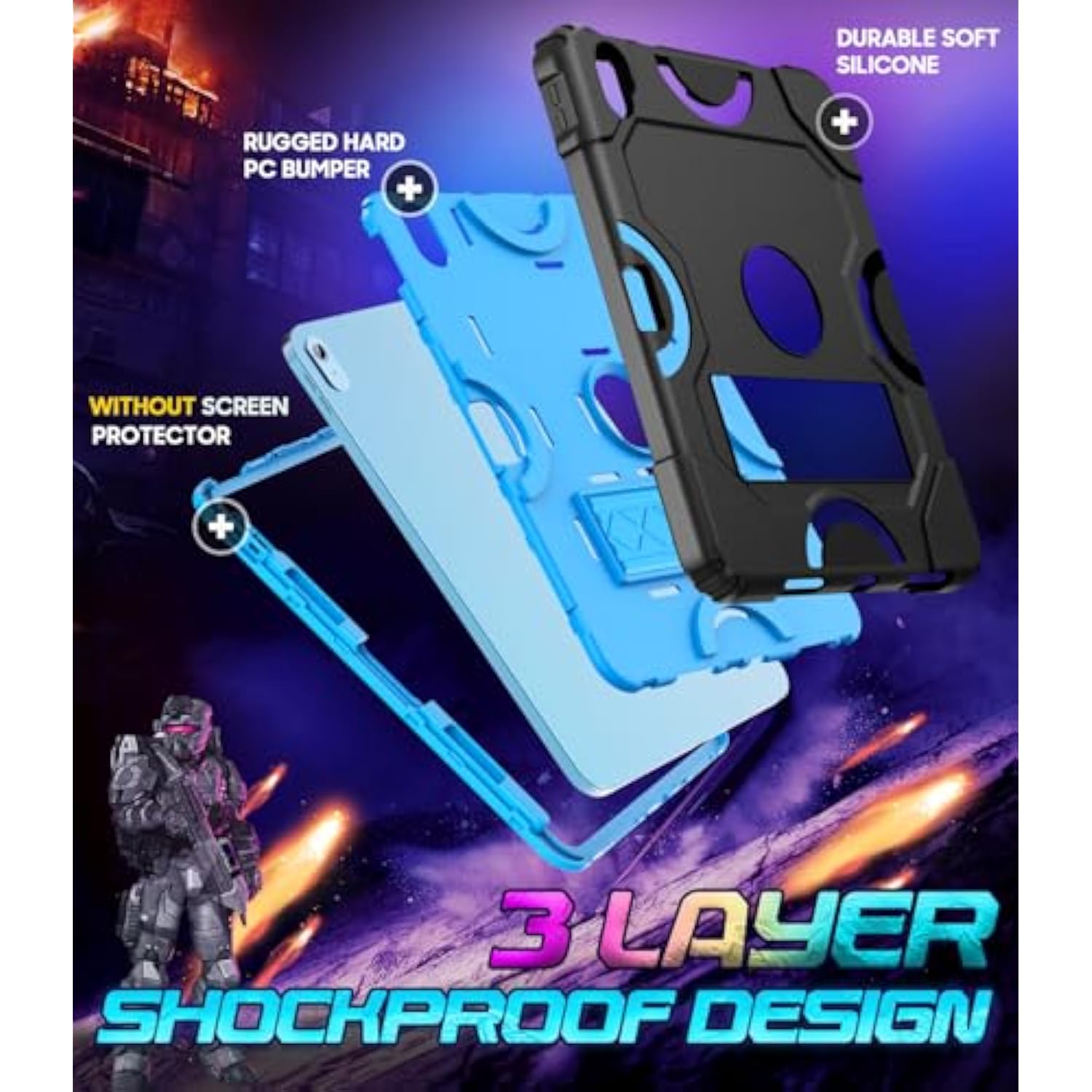 Case For 11-Inch (A16) 2025/ 10Th Generation 2022 (10.9 Inch), Shockproof Cover 10Th Generation With Pencil Holder & Kickstand, Black+Blue
