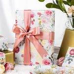 Wrapping Paper Roll With Watercolor Roses - 17 In X 32.8 Ft (46.5 Sqft) Foil Floral Gift Wrap With Matte Gold Reverse For Mother’S Day, Wedding, Birthday, Bridal Shower, Valentines Day
