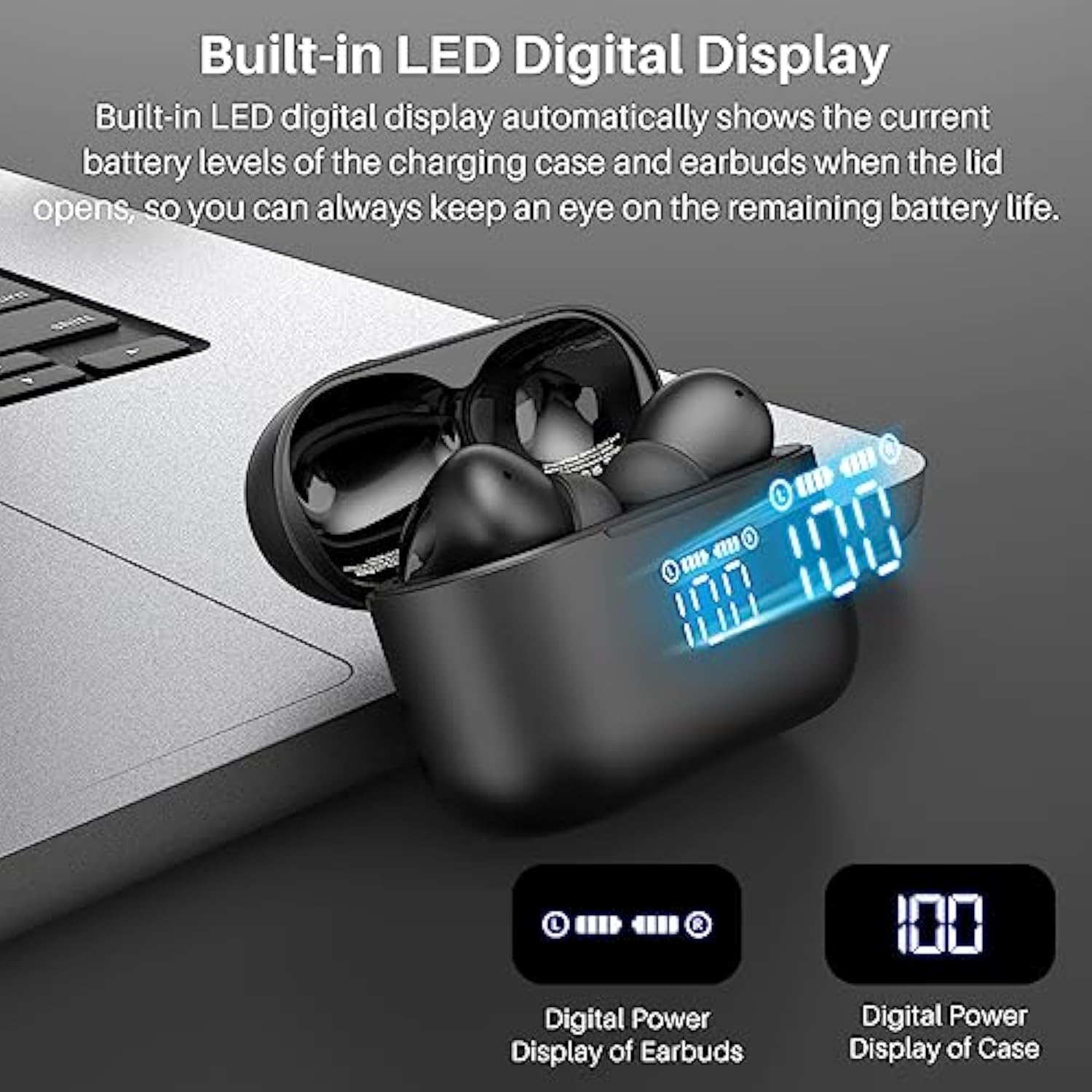 T20 Wireless Earbuds Bluetooth Headphones 48.5 Hrs Playtime With Led Digital Display, Ipx8 Waterproof, Dual Mic Call Noise Cancelling 10Mm Broad Range Speakers With Wireless Charging Case