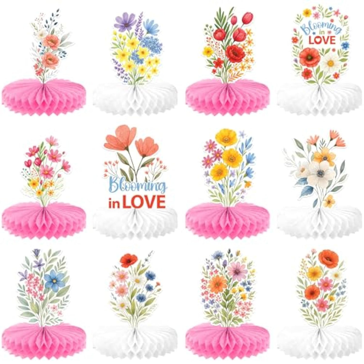 Wild Flowers Honeycomb Table Centerpieces – Pack Of 12 | Spring Wildflower Party Decorations | Bridal Shower Decorations, Bachelorette Party Decorations, Wedding Shower Decor