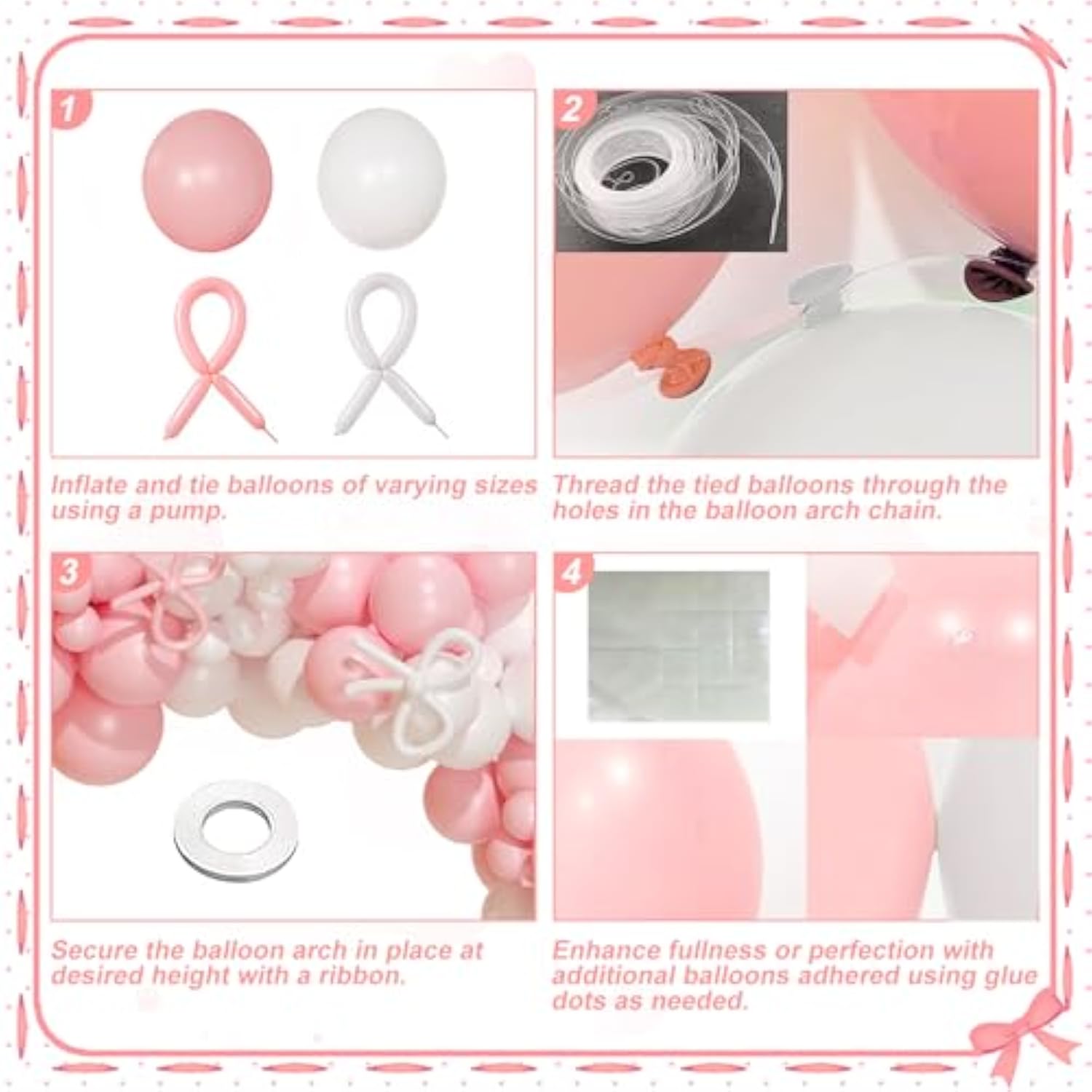 Pink White Balloon Arch Kit, 146Pcs Light Pink And White Bow Balloons Garland Arch Kit Different Size For Coquette Birthday Baby Shower Wedding Engagement Gender Reveal Party Decor