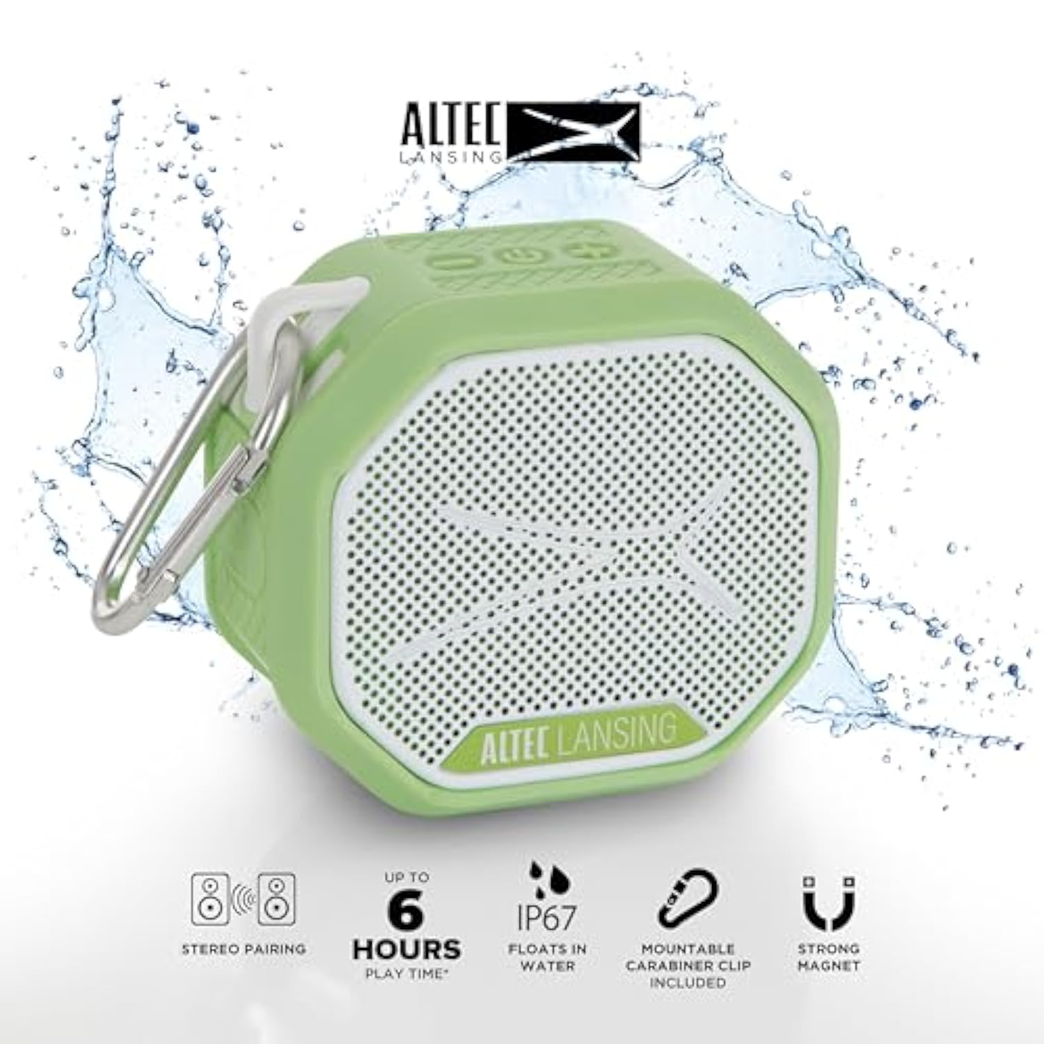Altec Lansing HYDRATREK Magnetic Bluetooth Speaker, Waterproof IP67, Portable Speaker, True Wireless Pairing, USB-C Quick Charge, 3.7V 400mAh Battery, Voice Assistant, Perfect for Any Adventure…