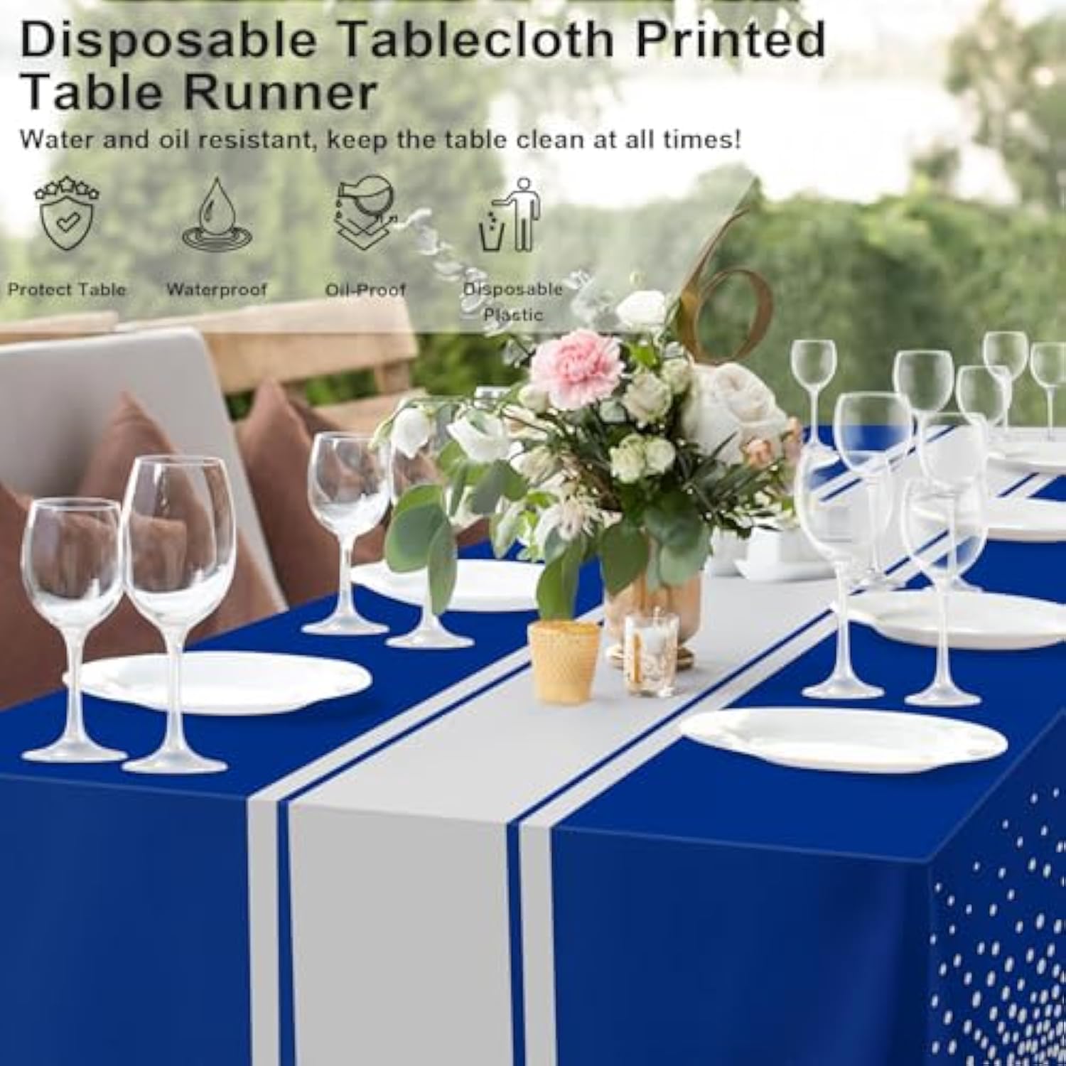 2 Pack Blue And Silver Tablecloth Party Decorations Plastic Blue Tablecloth Printed Silver Table Runner 54 X108 Inch Disposable Rectangle Table Cover For Birthday Wedding Graduation