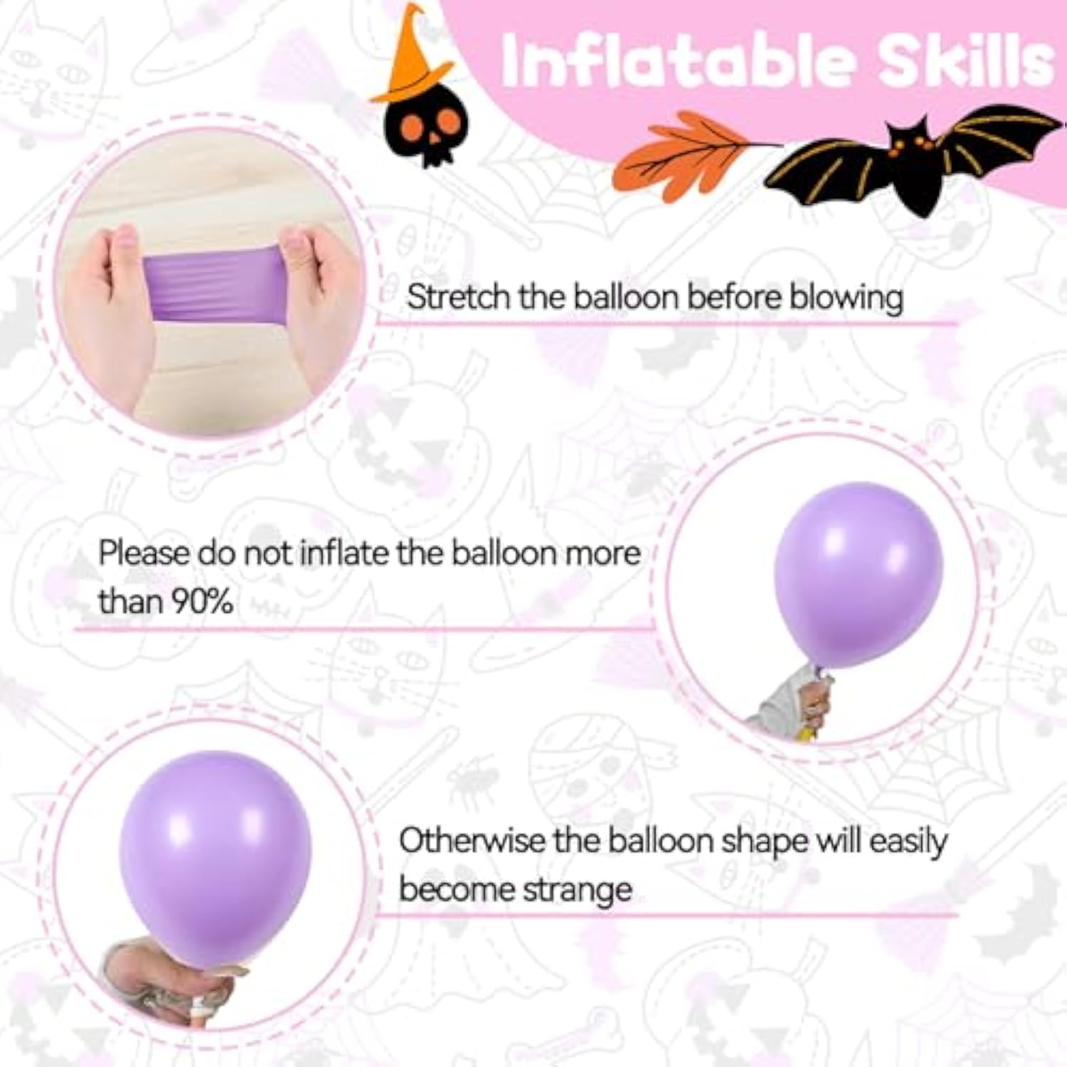 52pcs Halloween Balloons 12 Inch Pink Black Orange Purple Ghost Printed Party Decorations