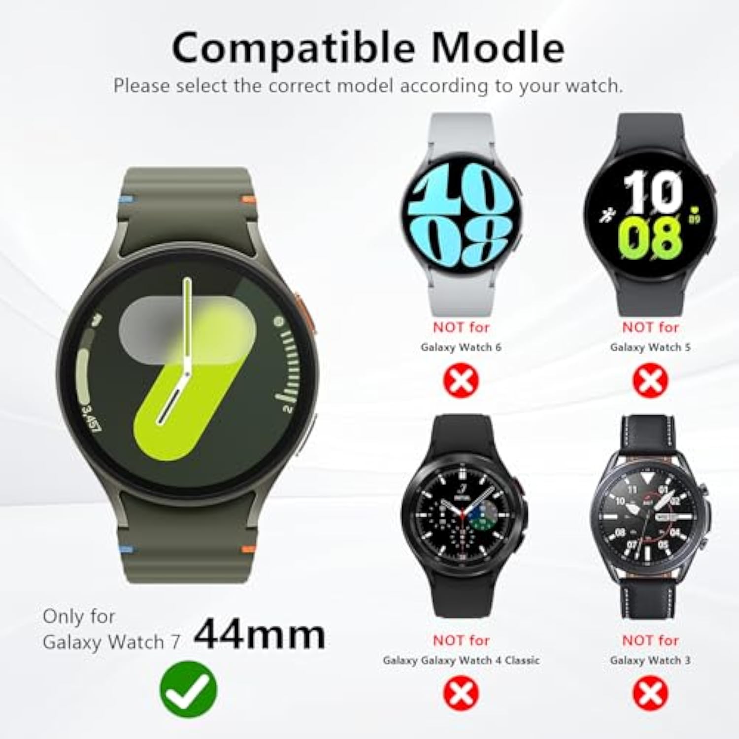 (4+4 Pack) Screen Protector Case For Samsung Galaxy Watch 7 44Mm, Hard Pc Bumper & Hd Anti-Fog Tempered Glass Protective Film Face Cover For Galaxy Watch 7 44Mm Women Men