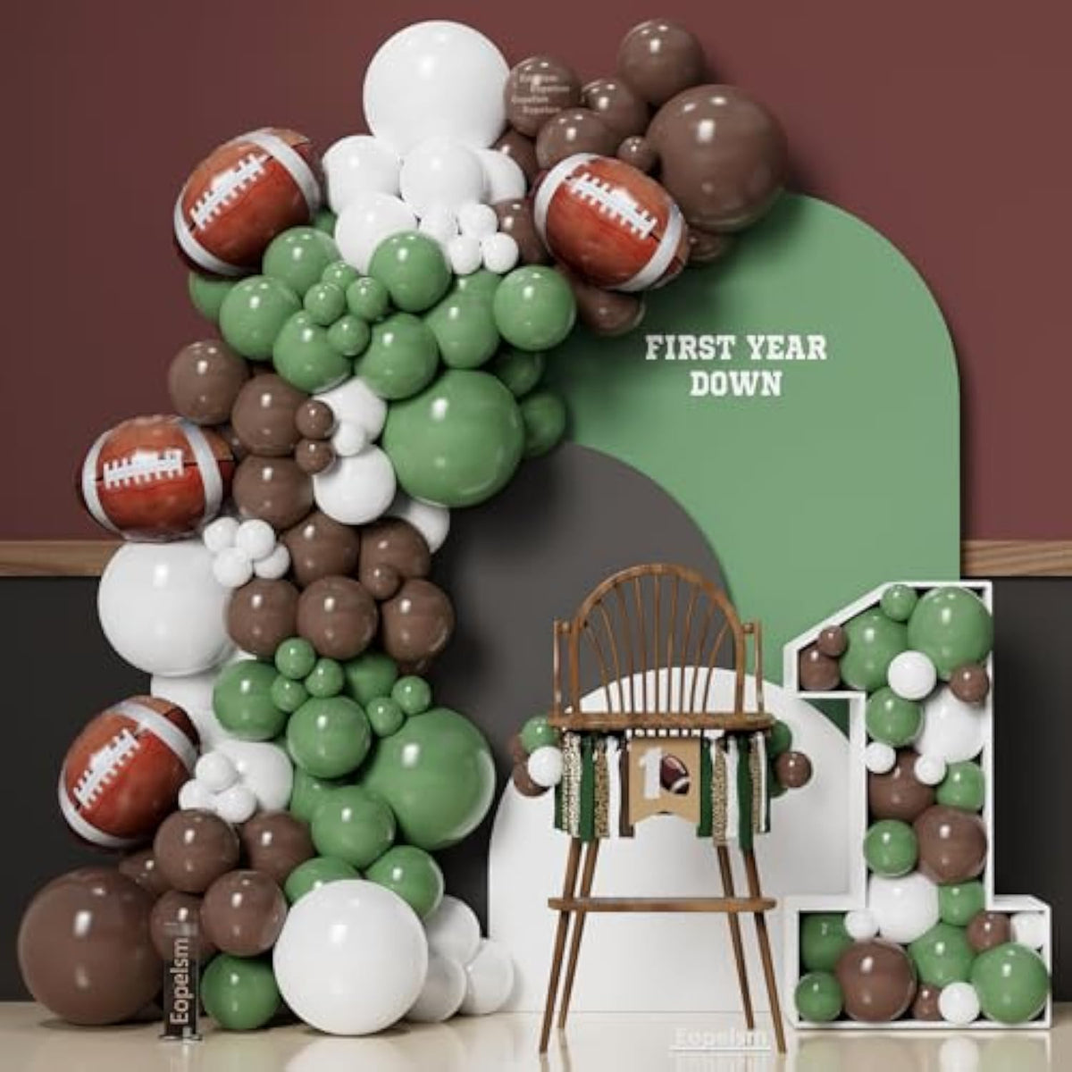 Football Balloon Garland Arch Kit 131Pcs Sage Green And Coffee Brown Balloons With Football Foil Balloon For Touch Down Rugby Super Bowl Sport Theme Party Decorations
