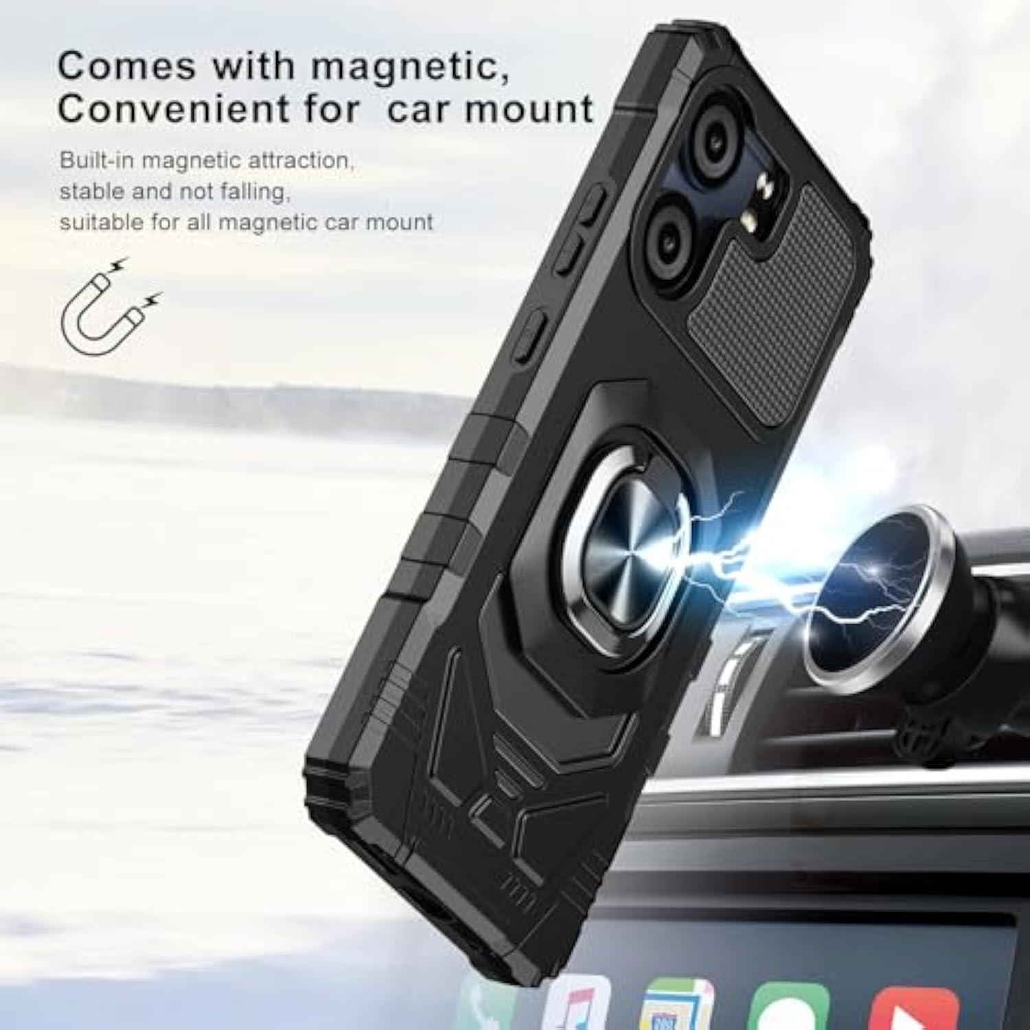 For Blu View 5 Phone Case/Blu F5 5G Case With Screen Protector,Blue View 5 Phone Case With Magnetic Ring Kickstand,Dual Layer Heavy Duty Military Grade Shockproof Cover For Blu View 5 B160V Black