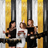 Black Gold Silver Star Foil Fringe Curtains 3 Pack Party Decor