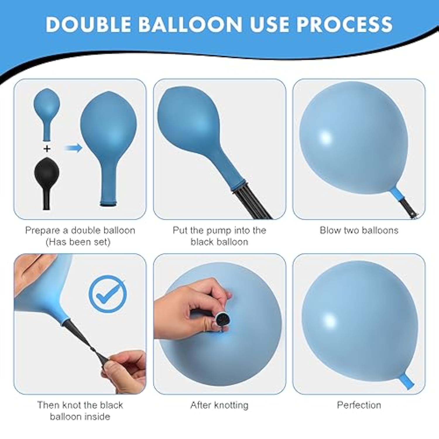 65pcs Dusty Blue Balloon Arch Kit – Double Stuffed Balloons in 3 Sizes for Party