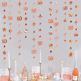 Rose Gold 50th Birthday Garland – Twinkle Stars & Number 50 Bunting for Anniversary