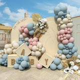 Gender Reveal Balloon Arch Kit 139Pcs Dusty Pink And Fog Blue Balloons White Sand Balloons For Boho Wedding Bride Anniversary Birthday Baby Shower Bridal Bear Theme Decorations