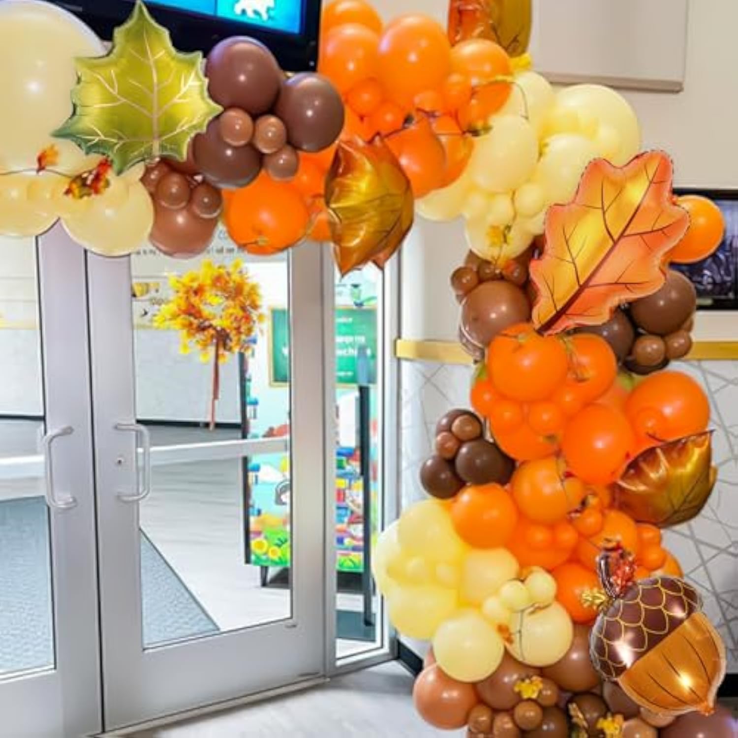 Fall Thanksgiving Balloon Arch Kit Orange Brown Maple Foil Balloons Autumn Party Decor